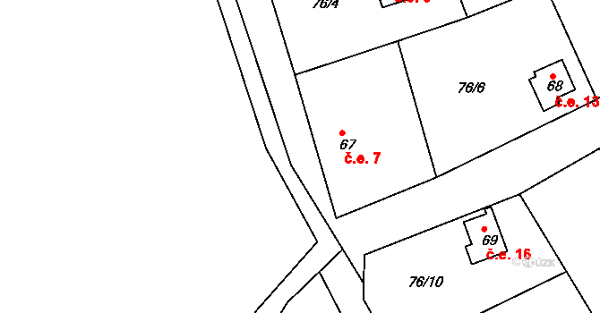 Hutě 7, Cejle na parcele st. 67 v KÚ Hutě, Katastrální mapa