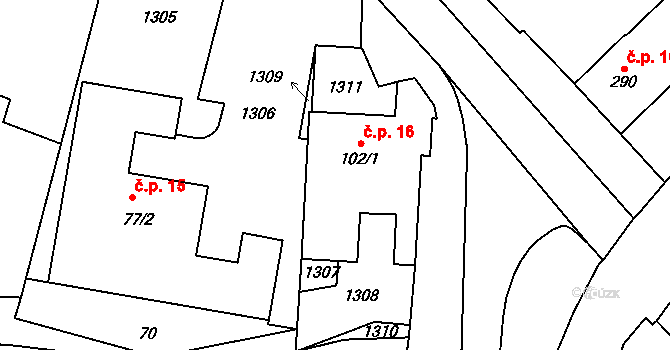 Rostěnice 16, Rostěnice-Zvonovice na parcele st. 102/1 v KÚ Rostěnice, Katastrální mapa