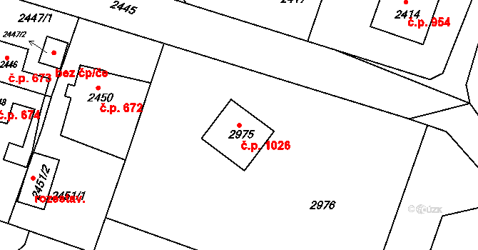 Rýmařov 1026 na parcele st. 2975 v KÚ Rýmařov, Katastrální mapa