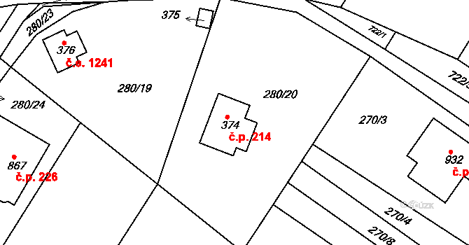 Ládví 214, Kamenice na parcele st. 374 v KÚ Ládví, Katastrální mapa