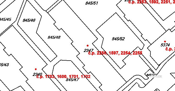 Blansko 1597,2254,2255,2256 na parcele st. 2347 v KÚ Blansko, Katastrální mapa