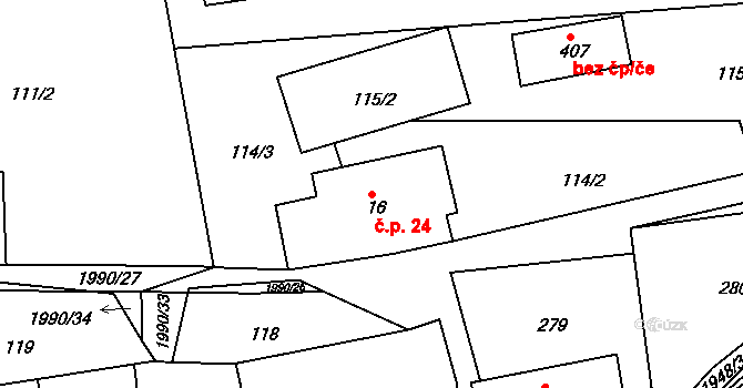 Kamenec u Poličky 24 na parcele st. 16 v KÚ Kamenec u Poličky, Katastrální mapa