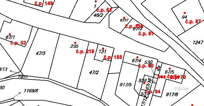 Chvalčov 155 na parcele st. 131 v KÚ Chvalčov, Katastrální mapa