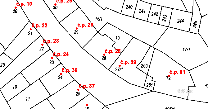 Tážaly 28, Kožušany-Tážaly na parcele st. 28 v KÚ Tážaly, Katastrální mapa