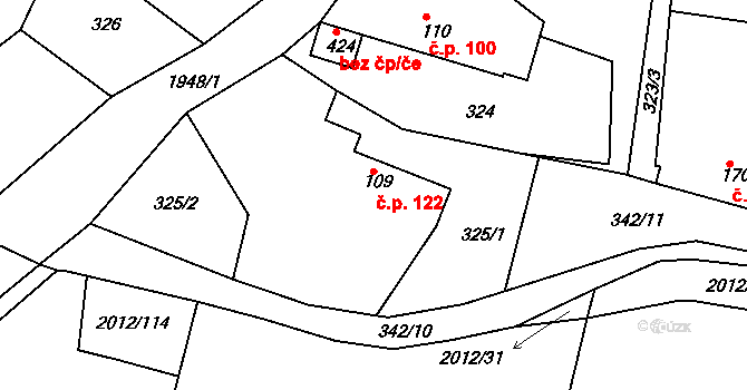 Rosovice 122 na parcele st. 109 v KÚ Rosovice, Katastrální mapa