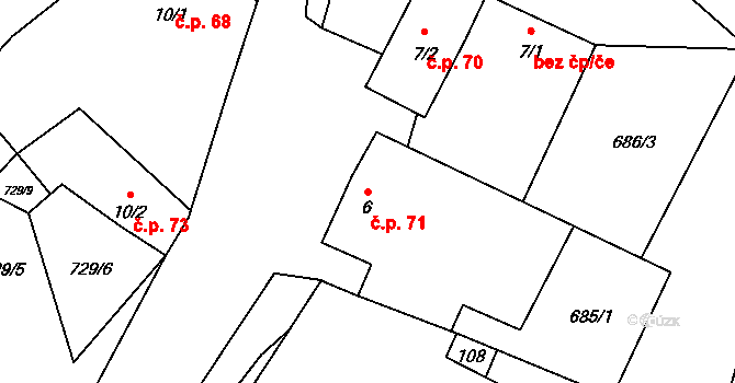 Rožmitál na Šumavě 71 na parcele st. 6 v KÚ Čeřín, Katastrální mapa
