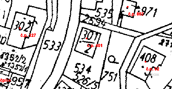 Kamenický Šenov 401 na parcele st. 301/2 v KÚ Kamenický Šenov, Katastrální mapa