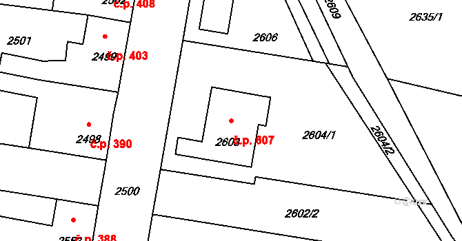 Mimoň I 607, Mimoň na parcele st. 2603 v KÚ Mimoň, Katastrální mapa