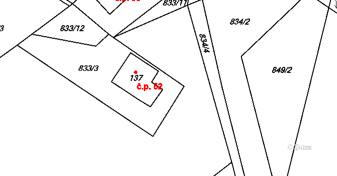 Lhota 52, Chuchelna na parcele st. 137 v KÚ Lhota Komárov, Katastrální mapa