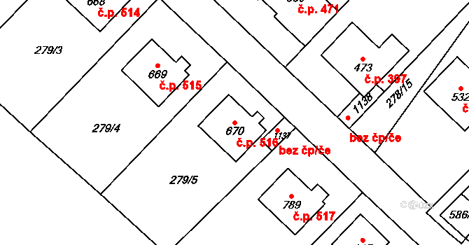 Jablonné nad Orlicí 516 na parcele st. 670 v KÚ Jablonné nad Orlicí, Katastrální mapa