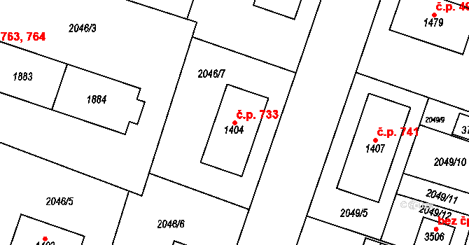 Žichlínské Předměstí 733, Lanškroun na parcele st. 1404 v KÚ Lanškroun, Katastrální mapa