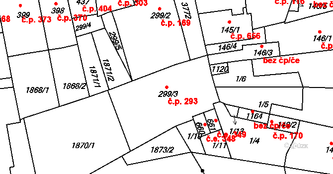 Krupka 293 na parcele st. 299/3 v KÚ Krupka, Katastrální mapa