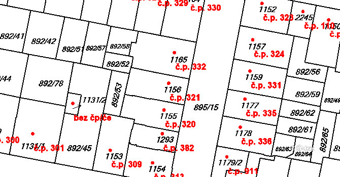 Horka-Domky 321, Třebíč na parcele st. 1156 v KÚ Třebíč, Katastrální mapa