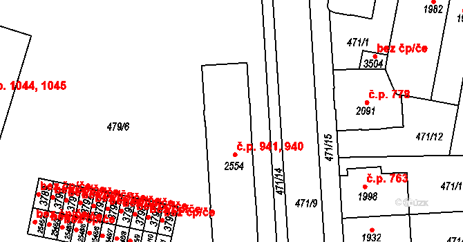 Horka-Domky 940,941, Třebíč na parcele st. 2554 v KÚ Třebíč, Katastrální mapa