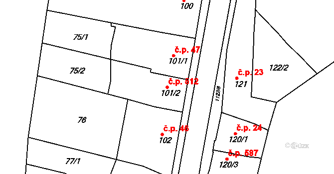 Náměšť nad Oslavou 512 na parcele st. 101/2 v KÚ Náměšť nad Oslavou, Katastrální mapa