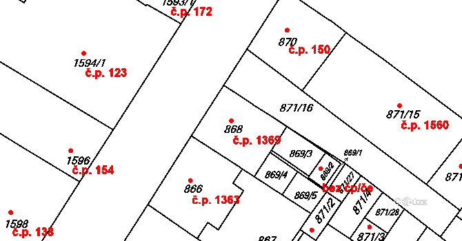 Husovice 1369, Brno na parcele st. 868 v KÚ Husovice, Katastrální mapa