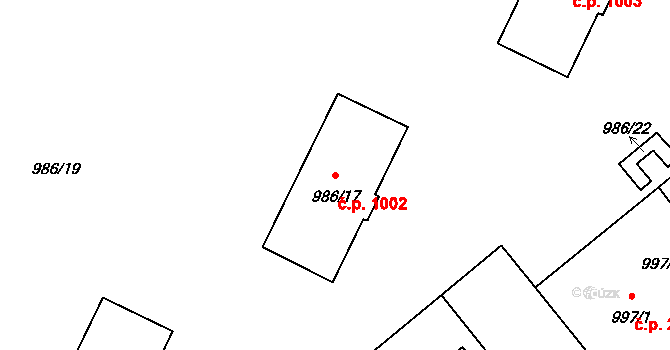 Pelhřimov 1002 na parcele st. 986/17 v KÚ Pelhřimov, Katastrální mapa