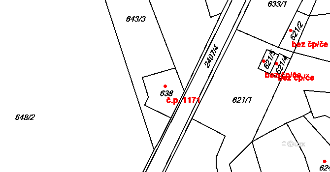 Trnovany 1171, Teplice na parcele st. 638 v KÚ Teplice-Trnovany, Katastrální mapa