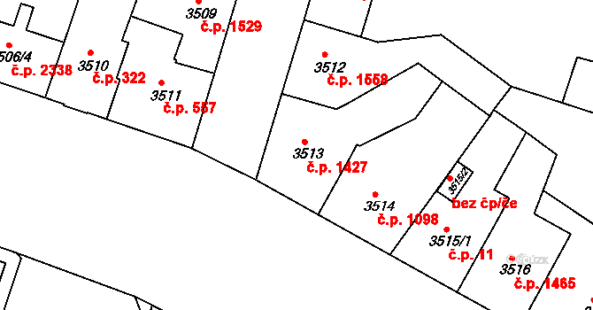 Teplice 1427 na parcele st. 3513 v KÚ Teplice, Katastrální mapa