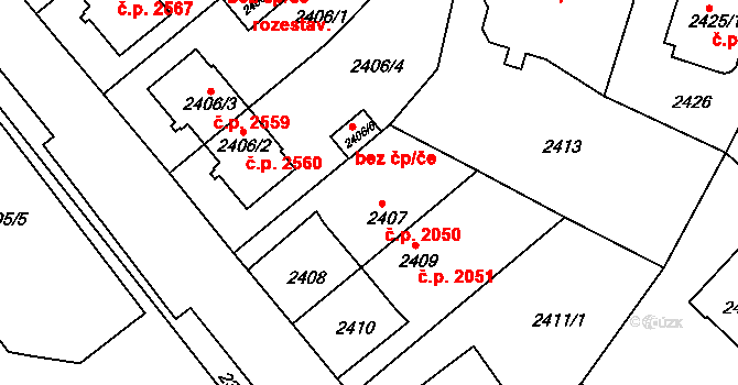 Teplice 2050 na parcele st. 2407 v KÚ Teplice, Katastrální mapa