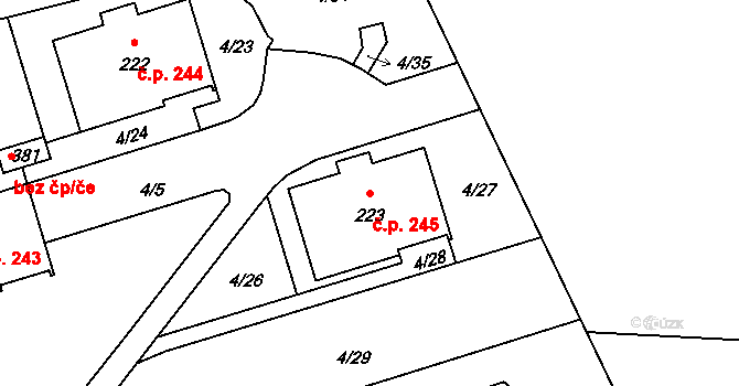 Janské Lázně 245 na parcele st. 223 v KÚ Janské Lázně, Katastrální mapa