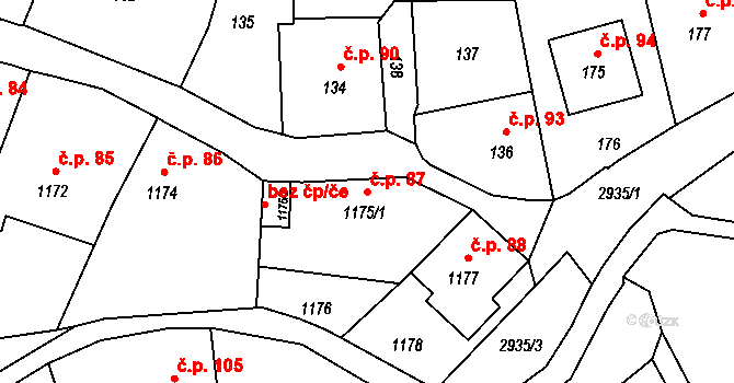 Brušperk 87 na parcele st. 1175/1 v KÚ Brušperk, Katastrální mapa