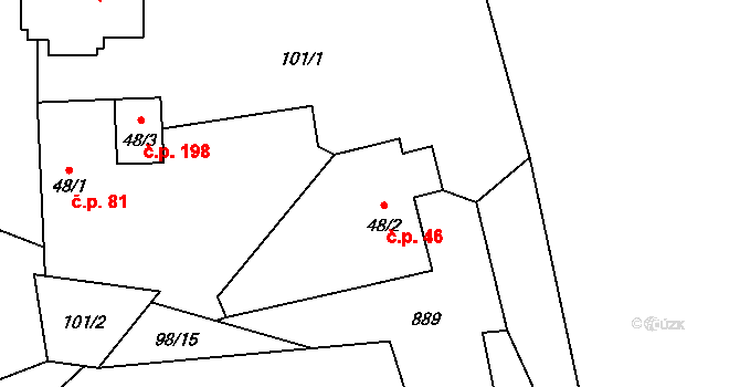 Úsobrno 46 na parcele st. 48/2 v KÚ Úsobrno, Katastrální mapa