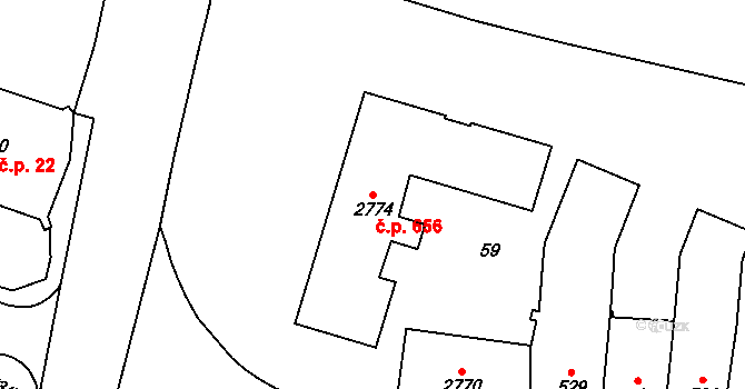 Cheb 656 na parcele st. 2774 v KÚ Cheb, Katastrální mapa
