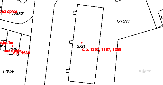Cheb 1187,1257,1258 na parcele st. 2721 v KÚ Cheb, Katastrální mapa
