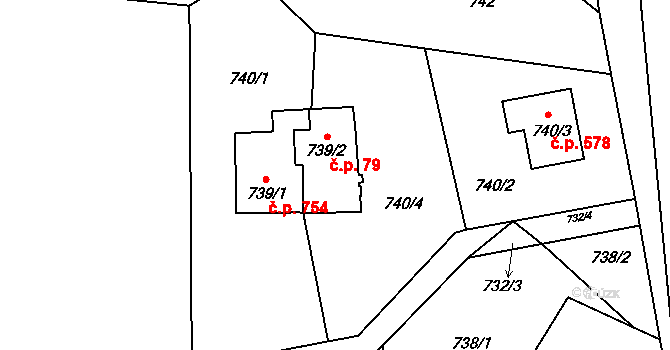 Suchdol nad Lužnicí 79 na parcele st. 739/2 v KÚ Suchdol nad Lužnicí, Katastrální mapa