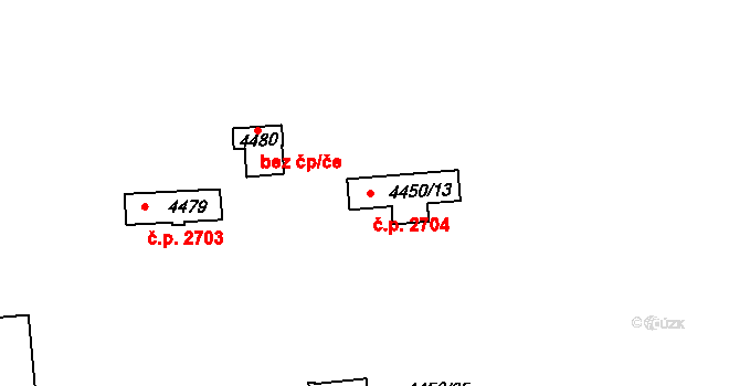 Žižkov 2704, Praha na parcele st. 4450/13 v KÚ Žižkov, Katastrální mapa