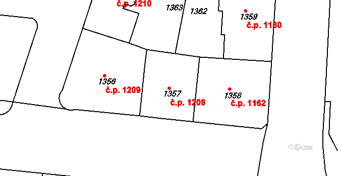 Holešovice 1208, Praha na parcele st. 1357 v KÚ Holešovice, Katastrální mapa