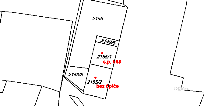 Kbely 588, Praha na parcele st. 2155/1 v KÚ Kbely, Katastrální mapa