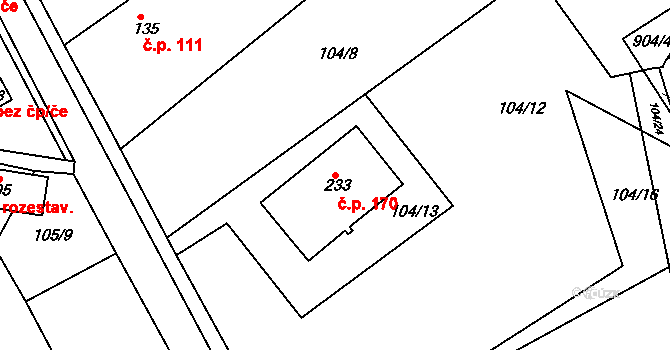 Starý Rožmitál 170, Rožmitál pod Třemšínem na parcele st. 233 v KÚ Starý Rožmitál, Katastrální mapa
