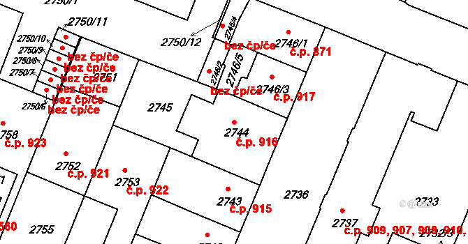 České Budějovice 3 916, České Budějovice na parcele st. 2744 v KÚ České Budějovice 3, Katastrální mapa