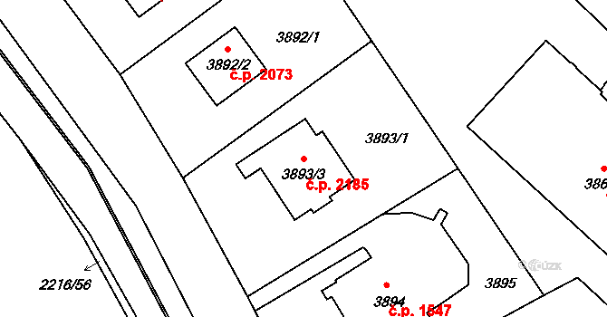 České Budějovice 3 2185, České Budějovice na parcele st. 3893/3 v KÚ České Budějovice 3, Katastrální mapa
