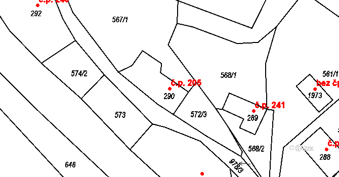 Hostinné 205 na parcele st. 290 v KÚ Hostinné, Katastrální mapa