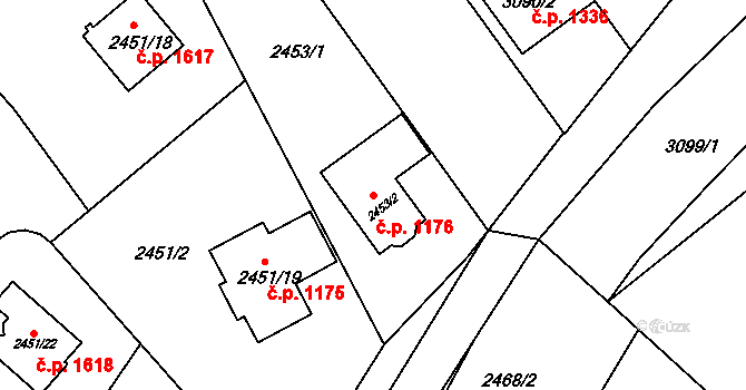 Kuřim 1176 na parcele st. 2453/2 v KÚ Kuřim, Katastrální mapa