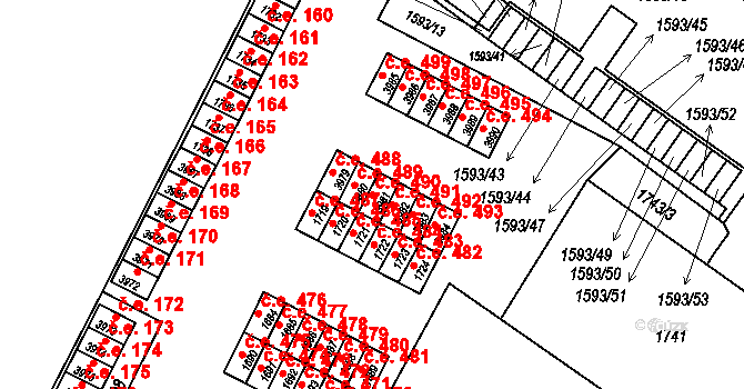 Kuřim 490 na parcele st. 3981 v KÚ Kuřim, Katastrální mapa