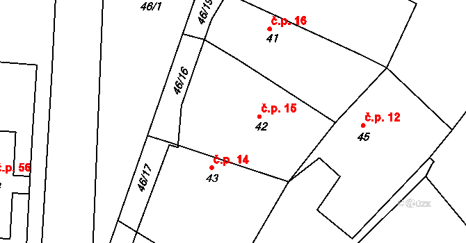 Hradišťko II 15, Žiželice na parcele st. 42 v KÚ Hradišťko II, Katastrální mapa