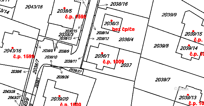 Bludovice 1009, Havířov na parcele st. 2036/1 v KÚ Bludovice, Katastrální mapa