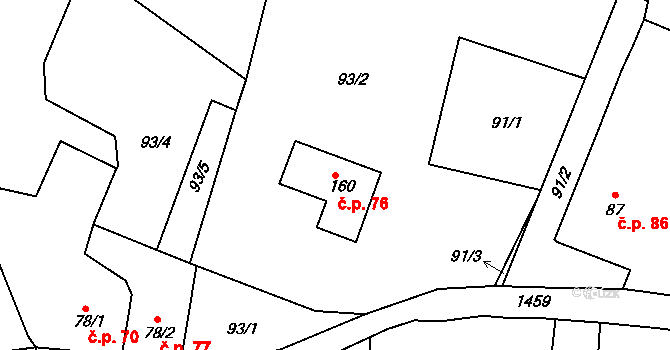 Vranovice 76, Břasy na parcele st. 160 v KÚ Vranovice u Břas, Katastrální mapa