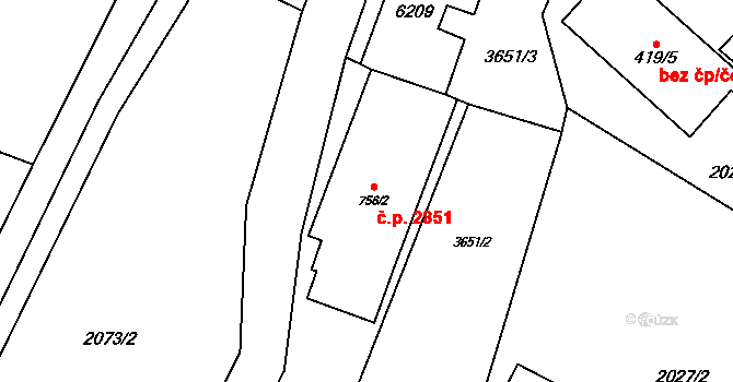 Rožnov pod Radhoštěm 2851 na parcele st. 756/2 v KÚ Rožnov pod Radhoštěm, Katastrální mapa