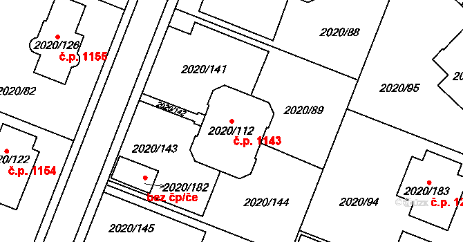 Holice 1143 na parcele st. 2020/112 v KÚ Holice v Čechách, Katastrální mapa