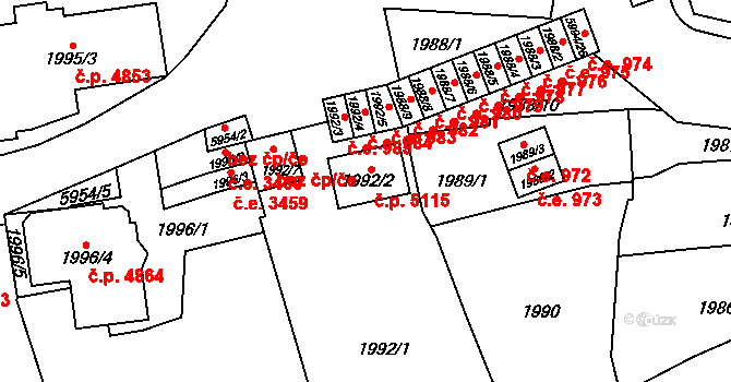 Jihlava 5115 na parcele st. 1992/2 v KÚ Jihlava, Katastrální mapa