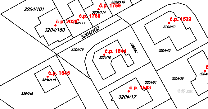 Kuřim 1544 na parcele st. 3204/18 v KÚ Kuřim, Katastrální mapa