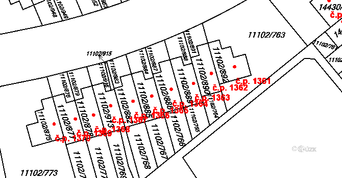 Severní Předměstí 1364, Plzeň na parcele st. 11102/886 v KÚ Plzeň, Katastrální mapa