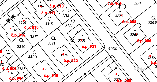 Poděbrady III 921, Poděbrady na parcele st. 3332 v KÚ Poděbrady, Katastrální mapa