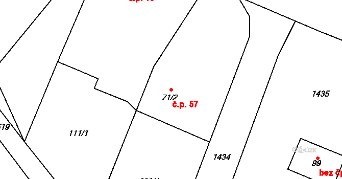 Vranín 57, Moravské Budějovice na parcele st. 71/2 v KÚ Vranín, Katastrální mapa