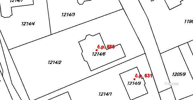 Proboštov 585 na parcele st. 1214/6 v KÚ Proboštov u Teplic, Katastrální mapa